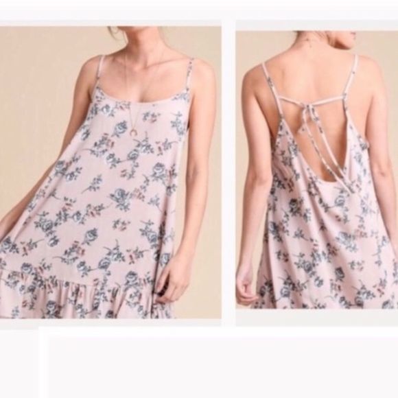 Blush Toned Floral Hi-Lo Slip Dress Layering Top Sz M/L - Picture 5 of 8